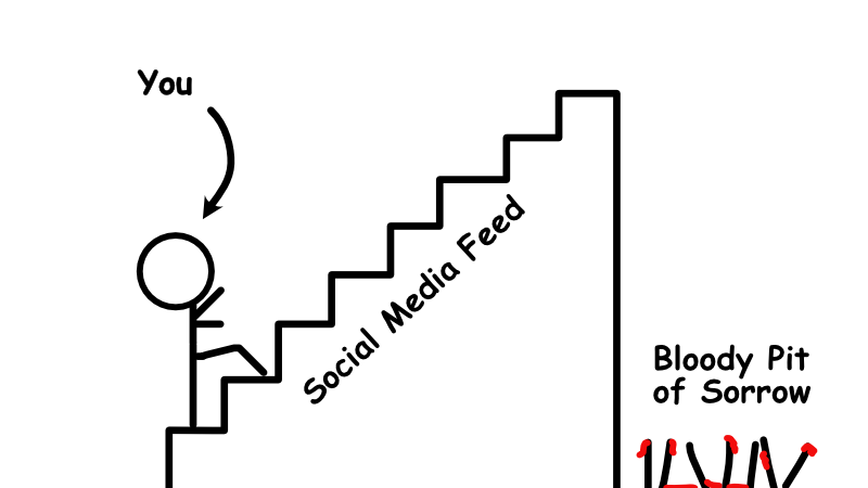 Stick figure climbing social media engagement ladder