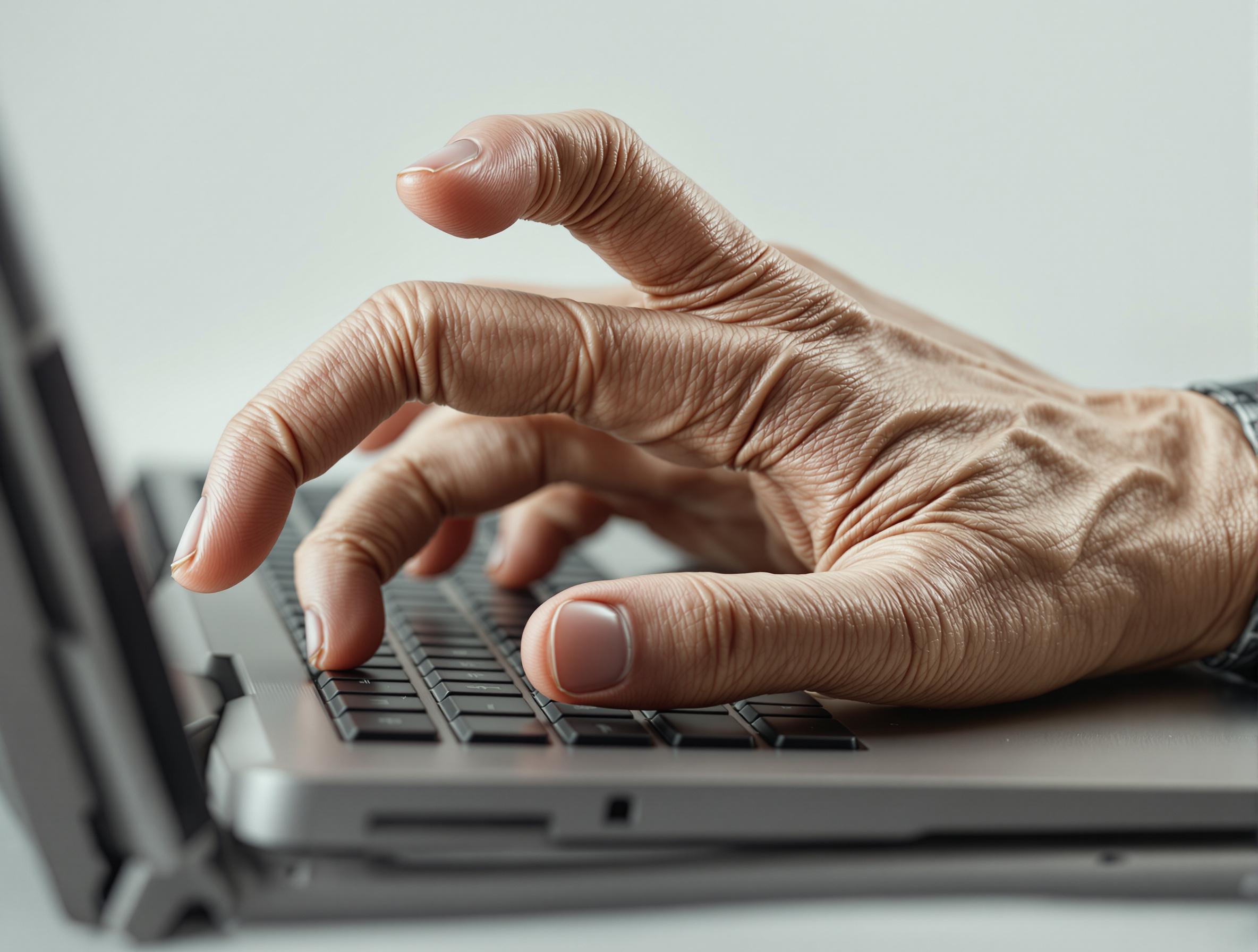 image of hand with twisted fingers on a keyboard